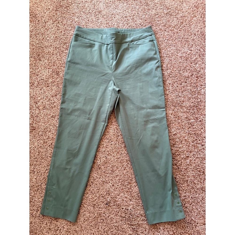 Chicos Women Ankle Pants Pull On Straight Size 2/12 Sage Green Button Hem Detail - Picture 2 of 14
